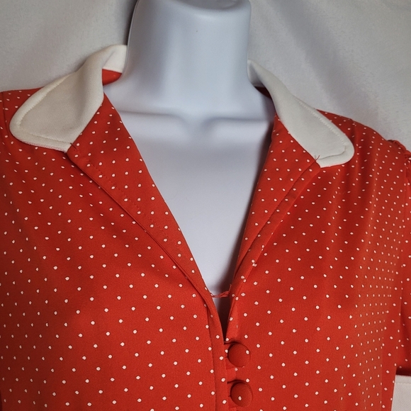 VTG 50's/60's Red/White Micro Dot Rockabilly Pinup Retro Midi Dress Women's M - Picture 2 of 14